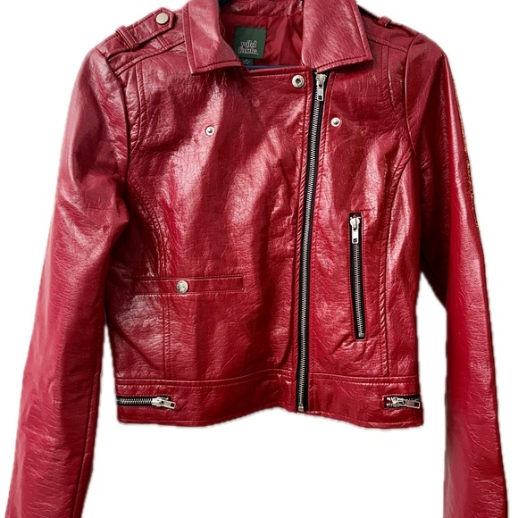Red Vegan Leather Moto Jacket - Picture 2 of 7